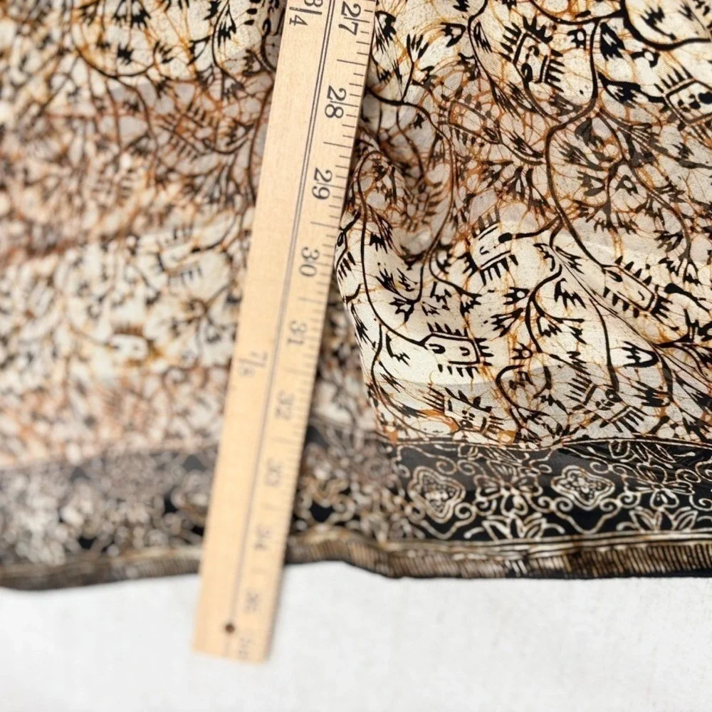 Luxury Batik Print‎ Silk Cape Shawl Wrap Brown Black Block Print Pattern Italy